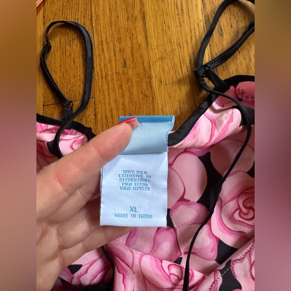 Y2K Vintage Silk Pink Rose Print Slip Dress Sz XL - Picture 9 of 10